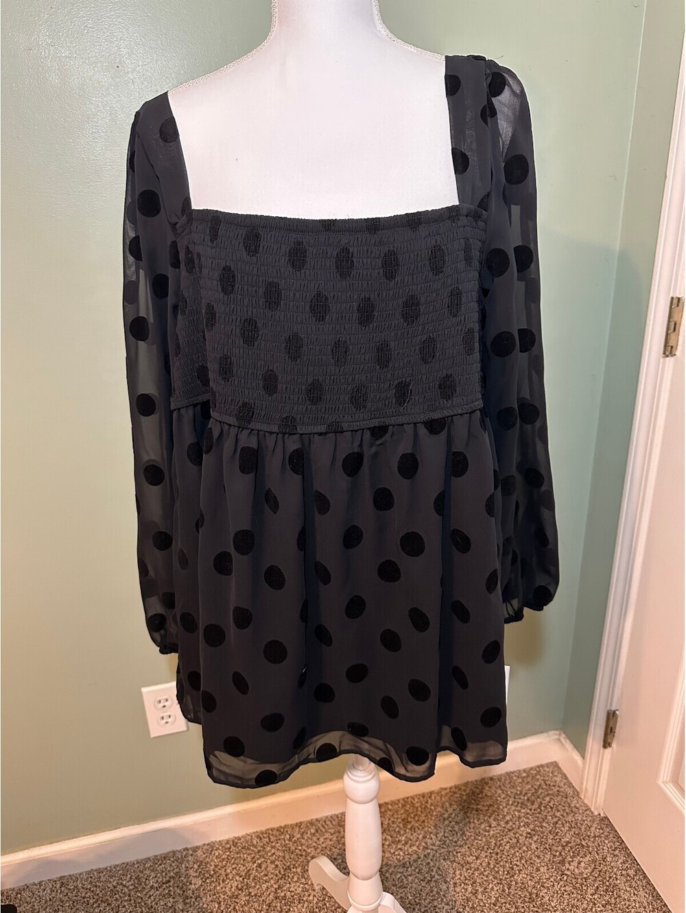 NWT Motherhood Maternity Smocked Square Neck Polka Dot Top XXL